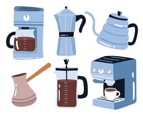 Coffee makers. Cartoon style, hand drawn vector illustration