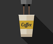 Coffee making with paper cup. Flat illustration of coffee paper cup with long shadow.