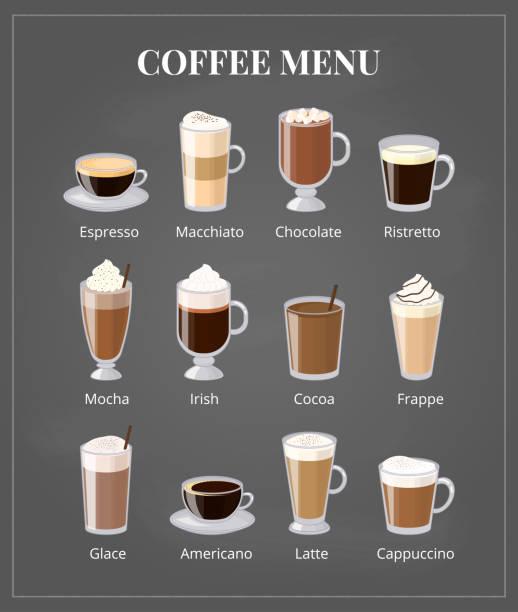 ilustrações de stock, clip art, desenhos animados e ícones de coffee menu on chalkboard. - cappuccino