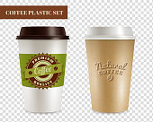 Hot coffee plastic covers transparent realistic set isolated vector illustration
