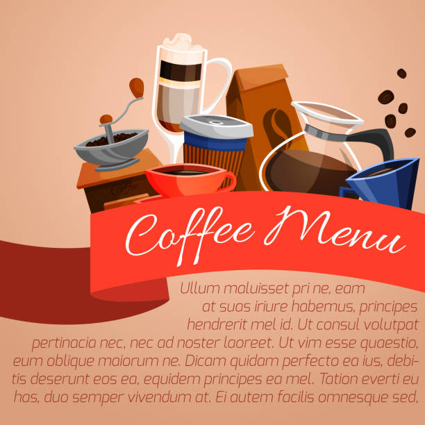 Coffee menu poster with cup mug coffee-bulb beans grinder vector...
