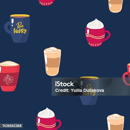 istock Coffee seamless pattern. glass, cup Coffee elements. Vector illustration. 1426562368