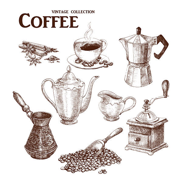 stockillustraties, clipart, cartoons en iconen met coffee set 3 - africa cup