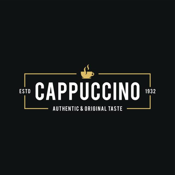 ilustrações de stock, clip art, desenhos animados e ícones de coffee shop logo, cup, beans in retro styled. vector illustration - cappuccino