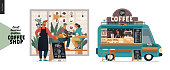 istock Coffee shop - small business graphics - facade and food truck 1185263402