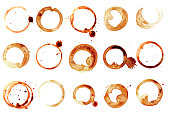 Coffee Stain, Vector Coffee Stain Rings Set Isolated On White Background