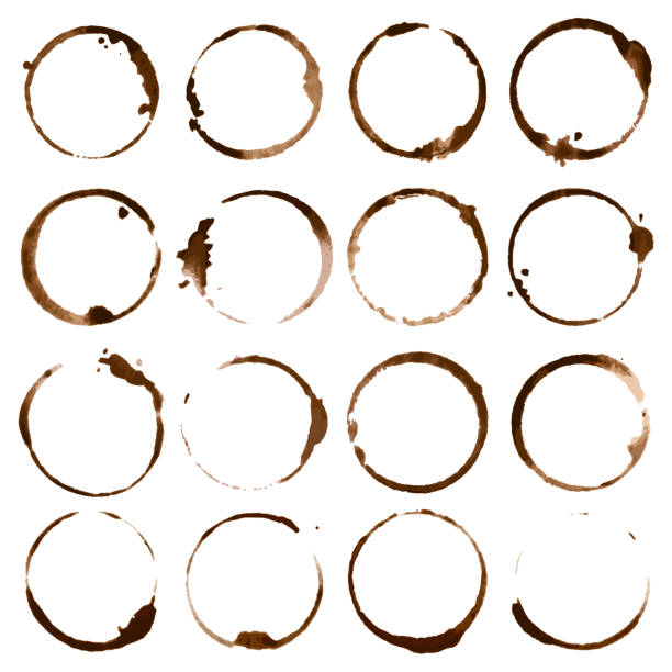 Coffee stains. Dirty cup splash ring stain or coffee stamp isolated illustration Coffee stains. Dirty cup splash ring stain or coffee stamp, macula stained dripping foam dirt watercolor latte or tea spots. Mud brown paper isolated illustration icons set stained illustrations stock illustrations