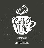 "Coffee Time" Hipster Vintage Stylized Coffee Paper Cup With Lettering On Chalkboard Background