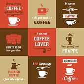Coffee latte frappe cappuccino mini poster set isolated vector illustration