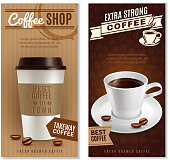 Coffee vertical realistic banners set with takeway symbols isolated vector illustration