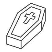 istock Coffin with cross thin line icon, halloween concept, coffin sign on white background, dracula bed icon in outline style for mobile concept and web design. Vector graphics. 1282239622