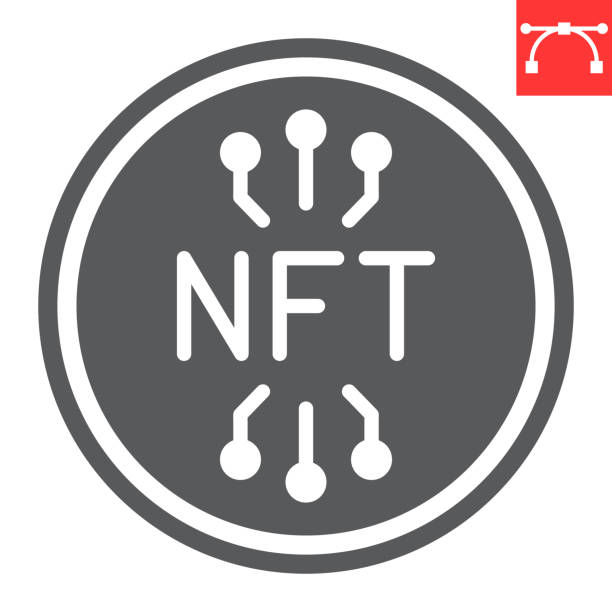 значок глифа монеты nft, уникальный токен и блокчейн, не взаимозаменяемый значок вектора токенов, векторная графика, редактируемый знак конт - nft stock illustrations