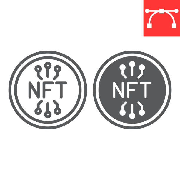 nft 동전 라인과 글리프 아이콘, 독특한 토큰 및 블록 체인, 비 곰팡이 토큰 벡터 아이콘, 벡터 그래픽, 편집 가능한 스트로크 윤곽 선개 기호, eps 10. - nft stock illustrations