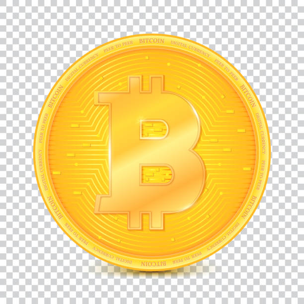 Coin of virtual currency Bitcoin. Icon, golden money symbol of bitcoin isolated on transparent background. Symbol of technology. Digital currency, cryptocurrency Coin of virtual currency Bitcoin. Icon, golden money symbol of bitcoin isolated on transparent background. Symbol of technology. Digital currency, cryptocurrency. bitcoin stock illustrations