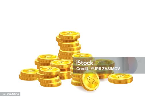 istock coins, a lot of money, flying gold coins, golden rain. Jackpot or success concept. Modern background. Vector illustration 1414964464