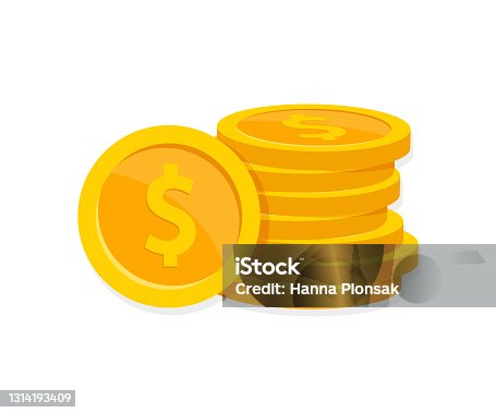 istock Coins stack. Gold coins icon flat. Stacked golden coins. Vector illustration. 1314193409