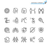 Cold and flu prevention line icons. Editable stroke. Pixel perfect.