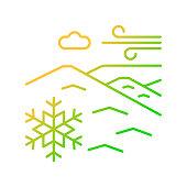Cold desert gradient linear vector icon. Polar desert. Snow and ice covered large plain area. Low temperature region. Thin line color symbol. Modern style pictogram. Vector isolated outline drawing
