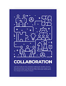 Collaboration Concept Line Style Cover Design for Annual Report, Flyer, Brochure.