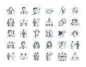 Collaboration Hand Drawn Line Icon Set and Sketch Design