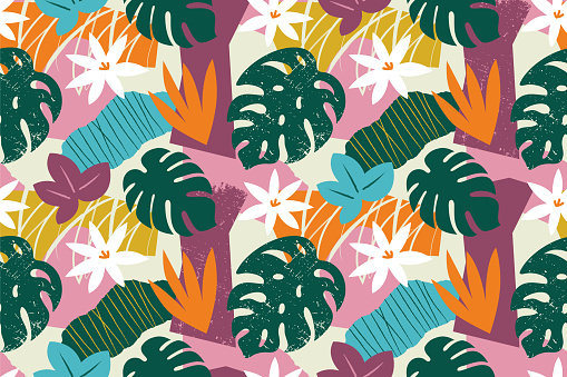 Collage contemporary floral seamless pattern.
