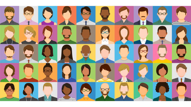collage von multiethnischen menschen - große personengruppe stock-grafiken, -clipart, -cartoons und -symbole
