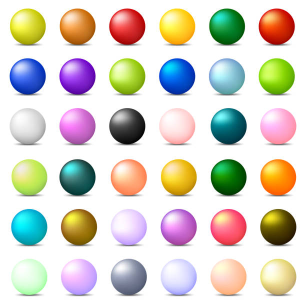 stockillustraties, clipart, cartoons en iconen met verzameling van 36 kleurrijke realistische sferen geïsoleerd op witte achtergrond. glanzende glimmende ballen. 3d gekleurde ballen en bollen. vector illustratie voor uw ontwerp, web. - bol
