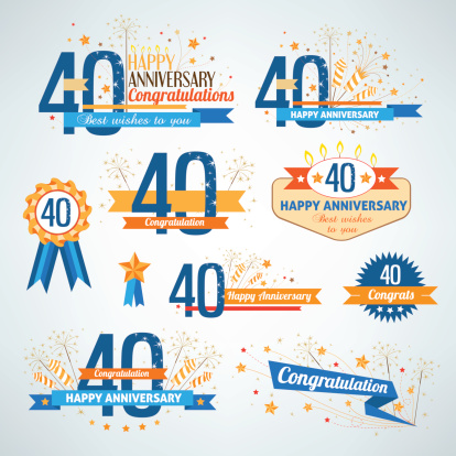 Collection of 40th anniversary design element icons
