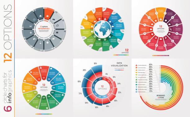 Collection of 6 vector circle chart templates 12 options. vector art illustration