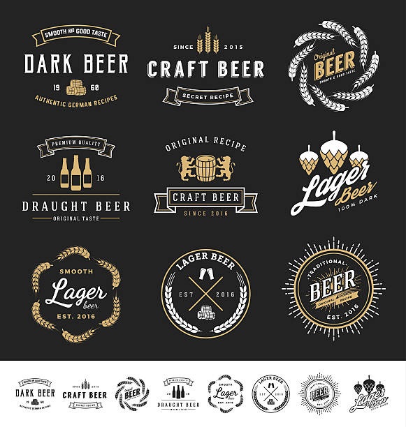 ilustrações de stock, clip art, desenhos animados e ícones de coleção de emblema de 9 cerveja - emblem food label