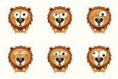 Six facial expressions of a cute little lion.