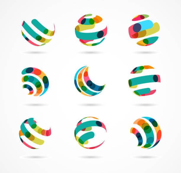 Collection of abstract colorful business icons Collection of abstract colorful business icons and elements globe navigational equipment stock illustrations