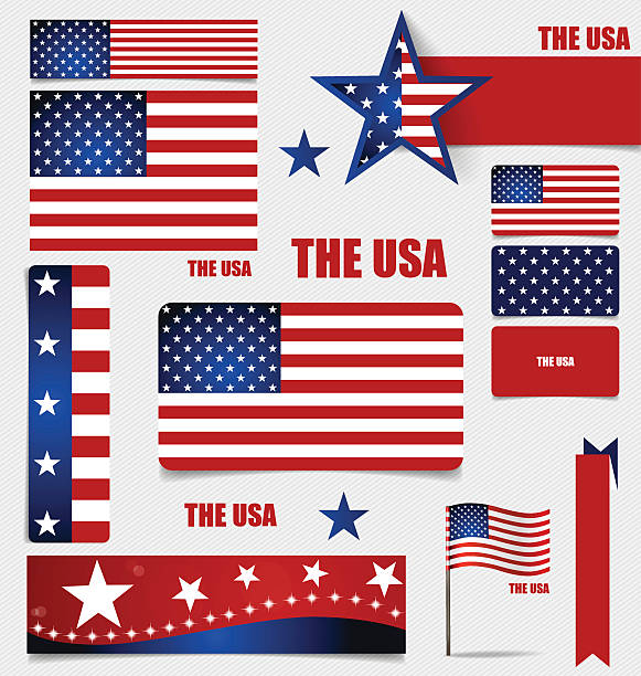 stockillustraties, clipart, cartoons en iconen met collection of american flags, flags concept design. - hogeschool rood samen