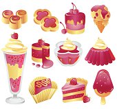 Collection of berry desserts. Vector illustration.