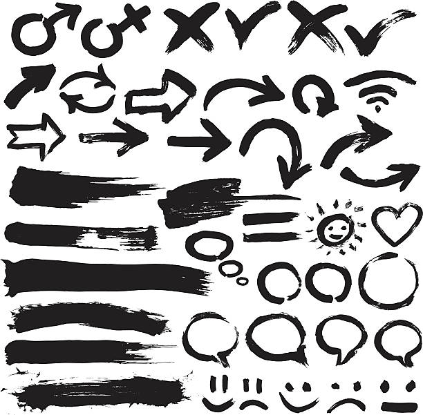 Collection of black grungy vector abstract hand-painted brush A collection of black grungy vector abstract hand-painted brush and stroke arrows paint illustrations stock illustrations