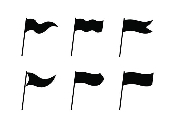 白い背景の分離された黒いベクター単純なフラグ アイコンのコレクション - 旗点のイラスト素材／クリップアート素材／マンガ素材／アイコン素材
