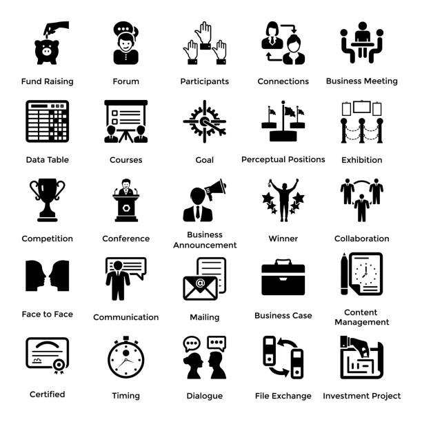 ilustrações de stock, clip art, desenhos animados e ícones de collection of business management elements glyph icons 7 - eye contact
