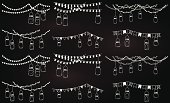 Vector Collection of Chalkboard Style Mason Jar Lights. No transparencies or gradients used. Large JPG included. Each element is individually grouped for easy editing.