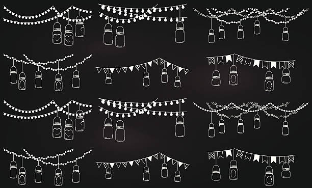 Collection of chalkboard style mason jar lights Vector Collection of Chalkboard Style Mason Jar Lights. No transparencies or gradients used. Large JPG included. Each element is individually grouped for easy editing. wedding drawings stock illustrations