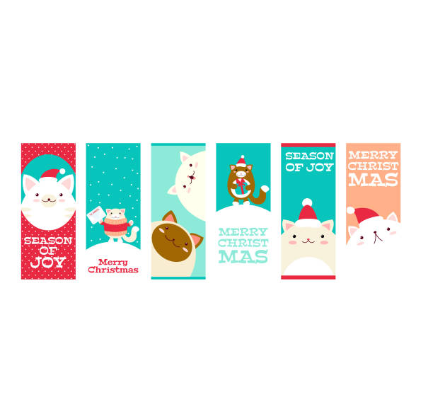 stockillustraties, clipart, cartoons en iconen met collectie van kerst banners met schattige katten - christmas cat