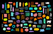 collection of colorful bright dry paint brush marker ink stokes textures