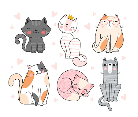 Collection of cute doodle hand drawn cats