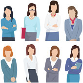 istock Collection of eight woman silhouettes, dressed in business style. Formal blouse and narrow skirt 1339599031