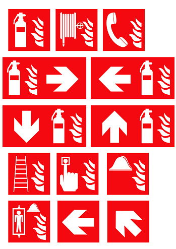Collection of fire protection signs, vector