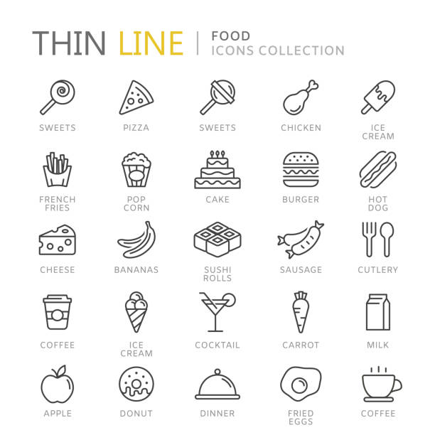 Collection of food thin line icons Collection of food thin line icons. Vector eps10 cheese icons stock illustrations
