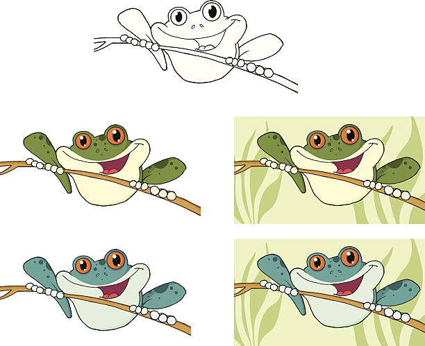 Collection of Frog Jumping on A Stick Similar Illustrations: frog clipart black and white stock illustrations