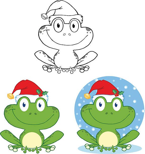 Collection of Frog With Santa Hat Similar Illustrations: frog clipart black and white stock illustrations