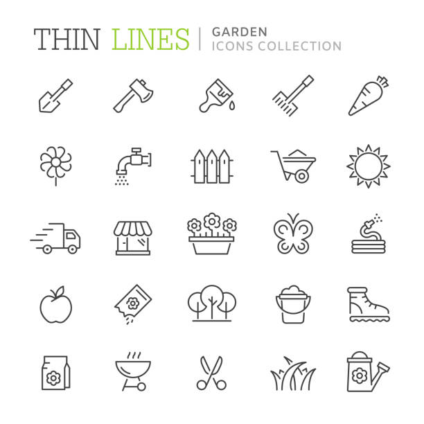Collection of garden thin line icons Collection of garden thin line icons. Vector eps 8 gardening icons stock illustrations