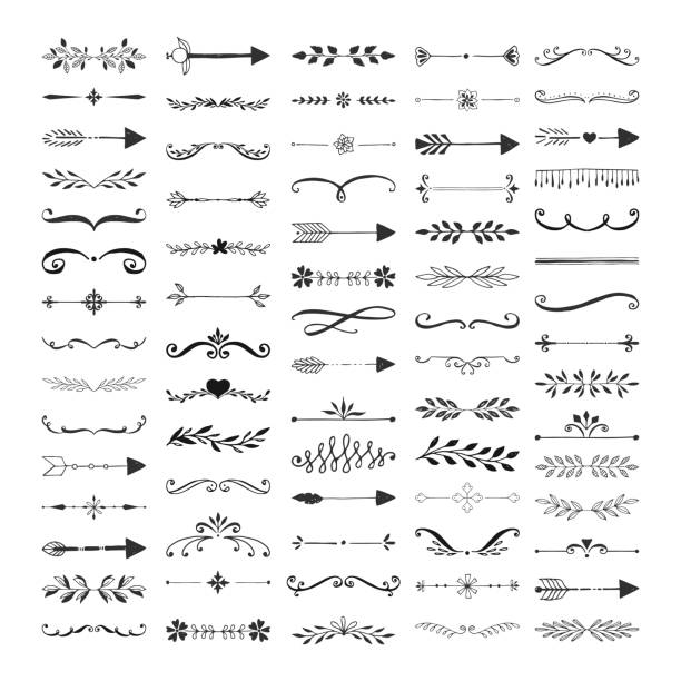 Collection of hand drawn dividers and text separators. Lines and vines for page decoration. Ornate design elements. Vector isolated illustration. Collection of hand drawn dividers and text separators. Lines and vines for page decoration. Ornate design elements. Vector isolated illustration. division stock illustrations