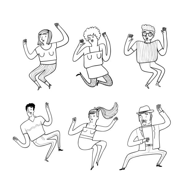 Collection of hand drawn happiness people. Collection of hand drawn happiness people. Vector illustrations in sketch doodle style. dancing drawings stock illustrations
